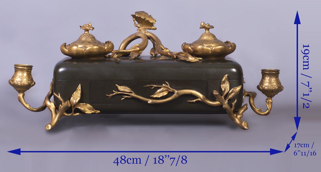 Frédéric-Eugène PIAT (1827-1903) (model by) for Maison PERROT (bronze maker) - Elegant japonese-style inkwell with butterfly-7