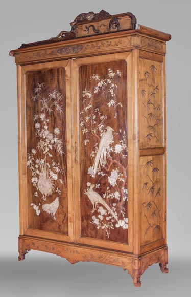 Gabriel VIARDOT (1830-1906) (attributed to) - A major Japanese wardrobe with large marquetry panels-12