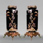 BACCARAT, Pair of vases with Japanese decoration of flowering trees and birds, circa 1880