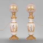 A pair of ceramic lamps with Japanese women decor