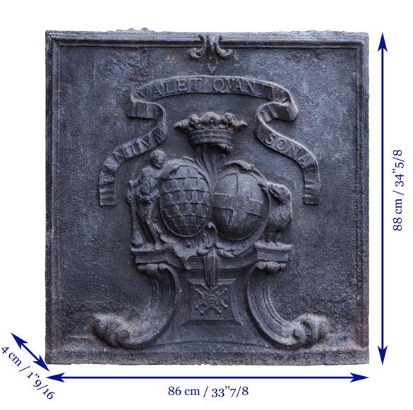 Beautiful cast iron fireback with the wedding coat of arms of the marquis de Vichy and Claude-Josèphe-Marie de Saint-Georges-6