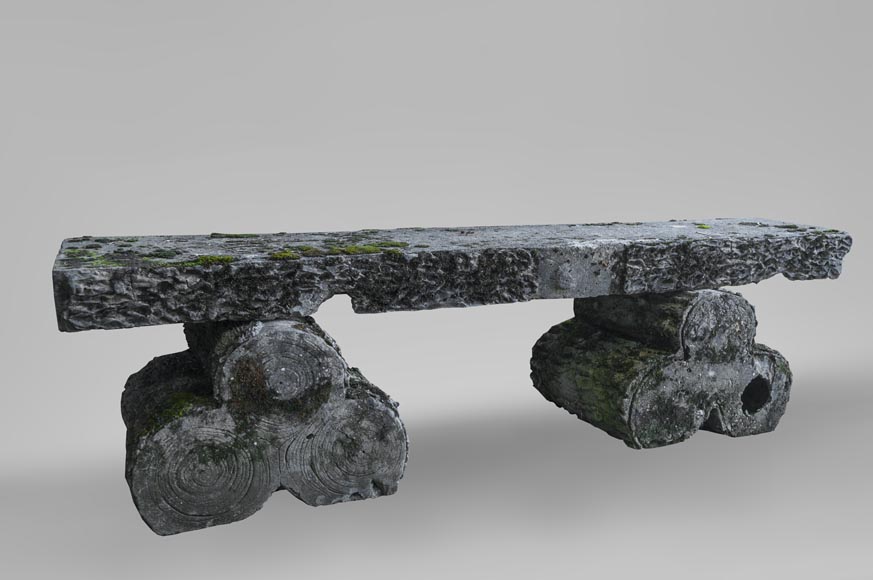 Composite stone garden bench, log-shaped base-0