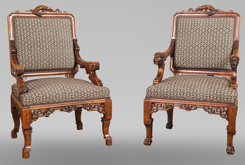 Gabriel VIARDOT (attributed to) - Set of two dragon chairs-0