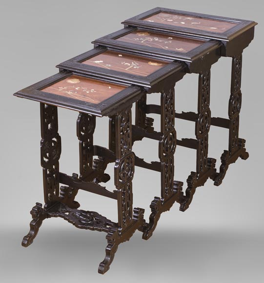 Japanese style nest of tables with metal marquetry decoration-0