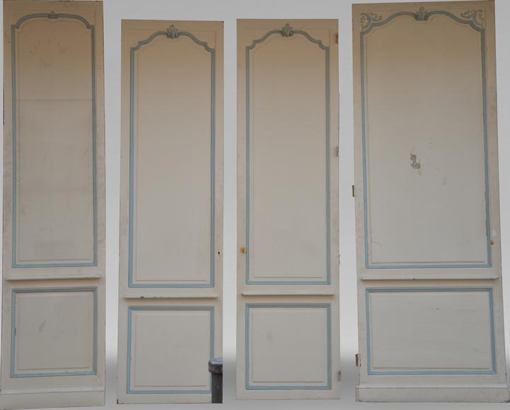 Element of a Louis XV style paneled room white and pale blue-1