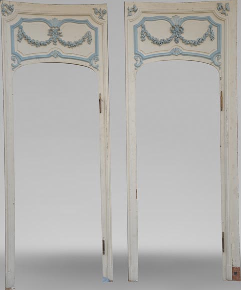 Element of a Louis XV style paneled room white and pale blue-8