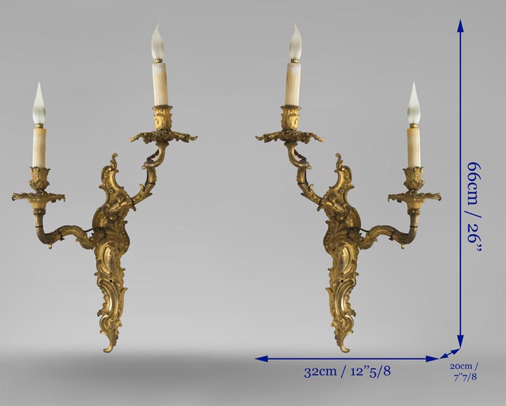 Pair of Louis XV gilded bronze wall lights-4