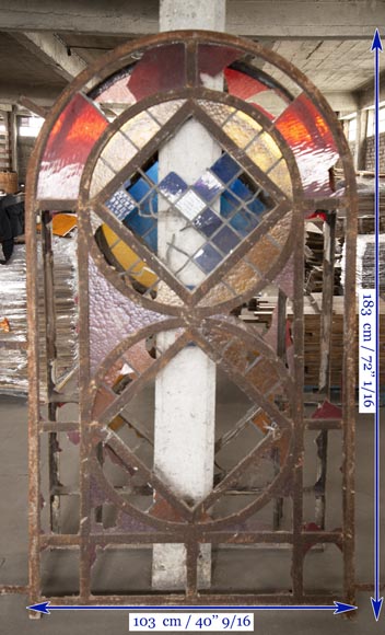 Important set of 20th century Art Deco style stained glass windows-10