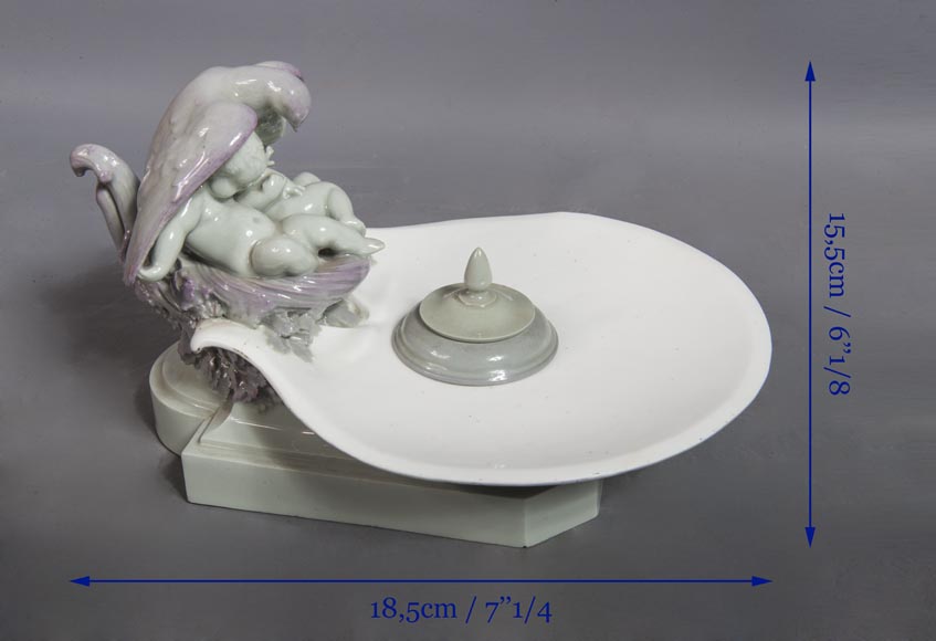 Sèvres Porcelain inkwell decorated with putti protected by a dove-8