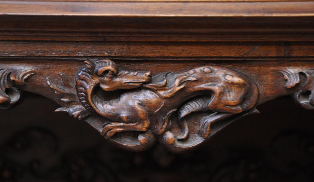 Large Neo-Renaissance style buffet in carved walnut with Louis XII and Francis I of France emblems-6
