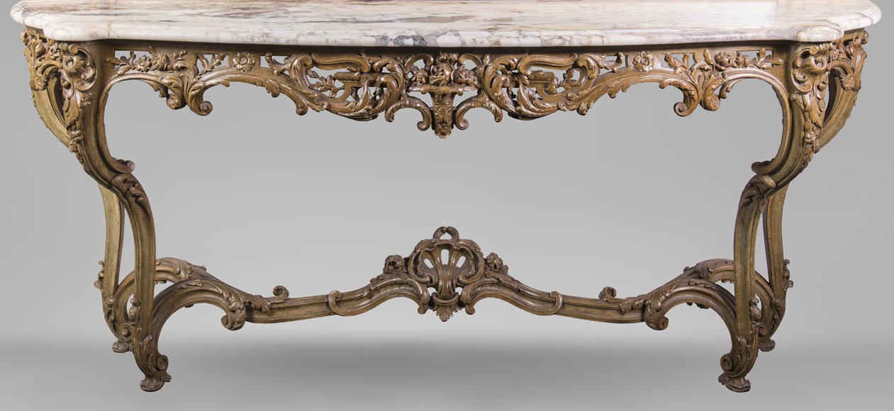An antique console and its mirror, in Louis XV style, with parrots-7