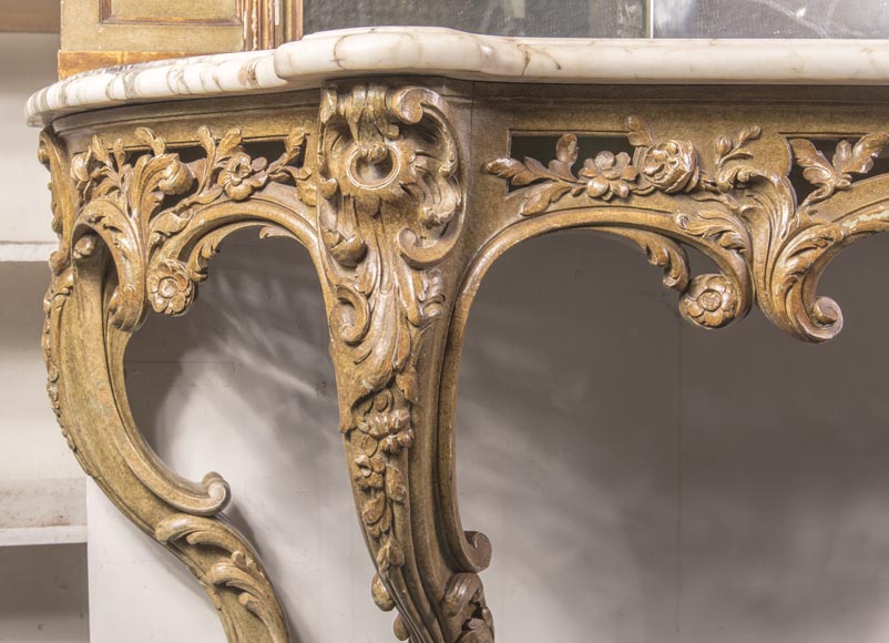 An antique console and its mirror, in Louis XV style, with parrots-10