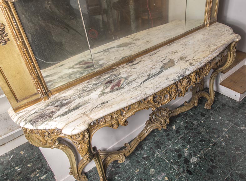An antique console and its mirror, in Louis XV style, with parrots-12