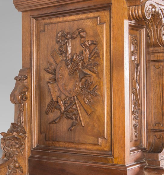 Cabinet in walnut molded and carved with enamelled plates decoration-5