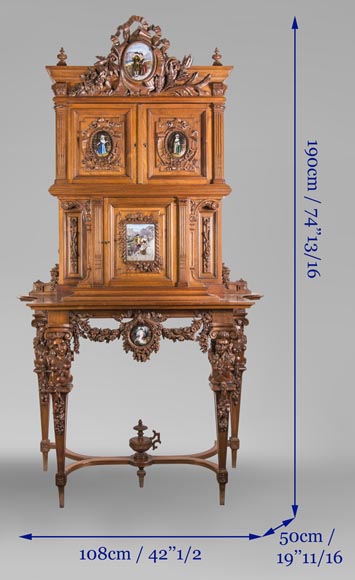 Cabinet in walnut molded and carved with enamelled plates decoration-13
