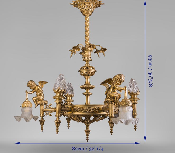 Beautiful antique Napoleon III style chandelier, with Putti carrying tulips-9