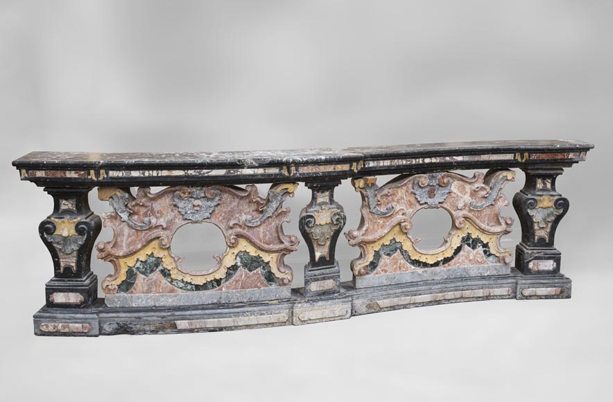 Pair of Baroque style balustrades in polychrome marble-1