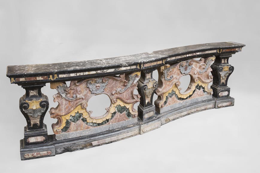 Pair of Baroque style balustrades in polychrome marble-3