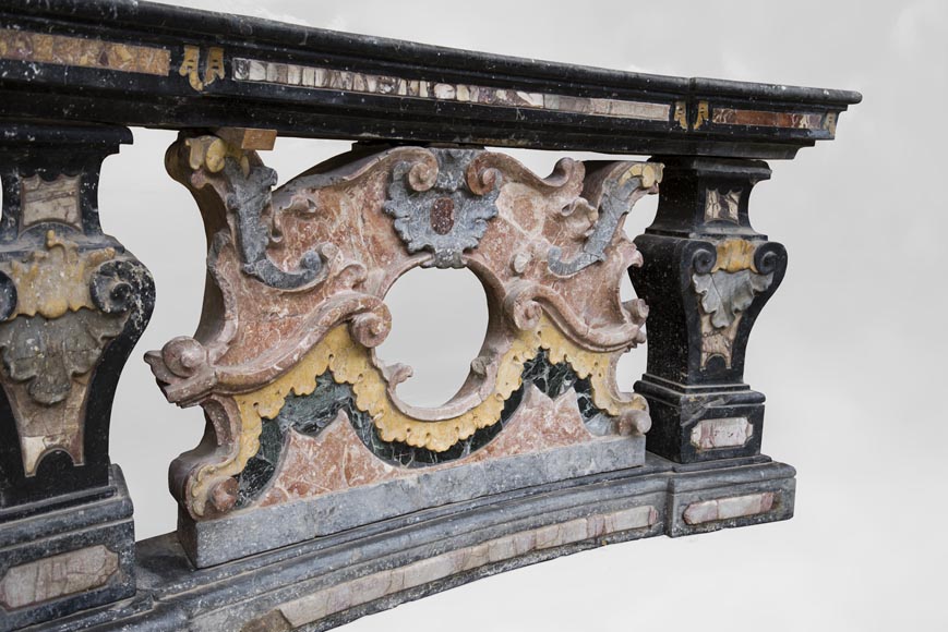 Pair of Baroque style balustrades in polychrome marble-5