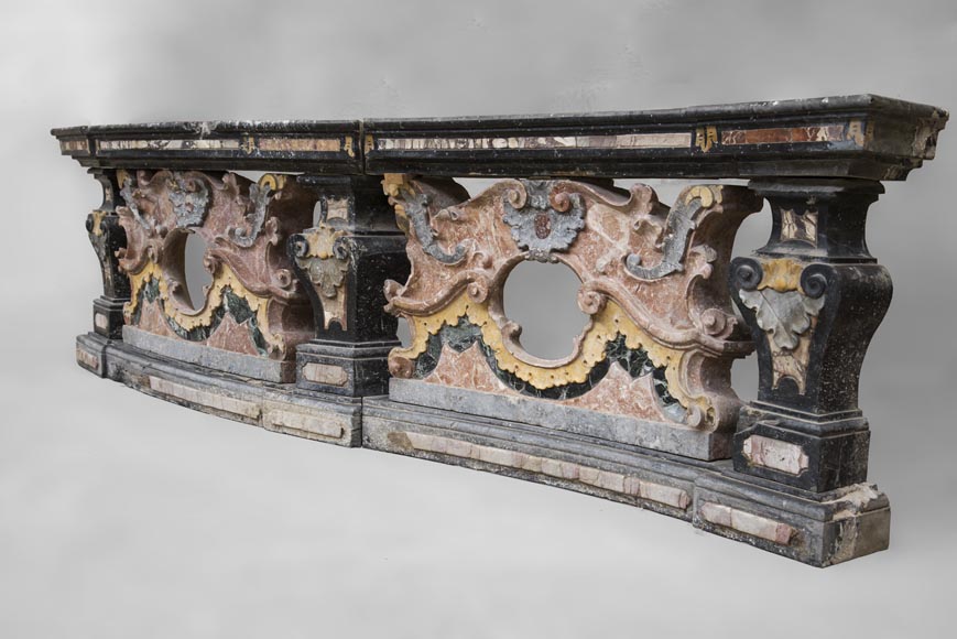 Pair of Baroque style balustrades in polychrome marble-6