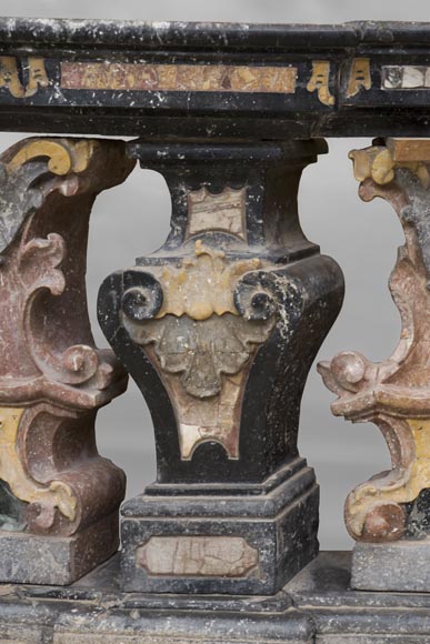 Pair of Baroque style balustrades in polychrome marble-7