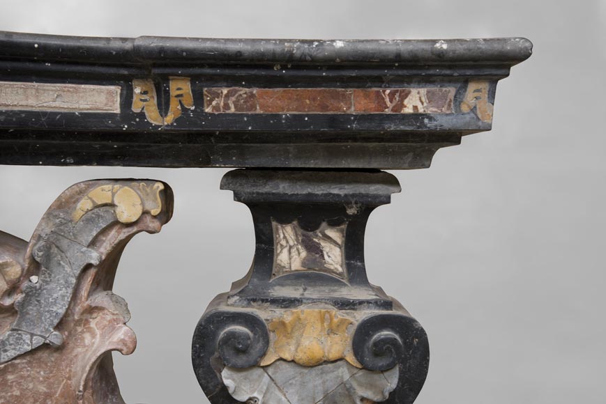 Pair of Baroque style balustrades in polychrome marble-8