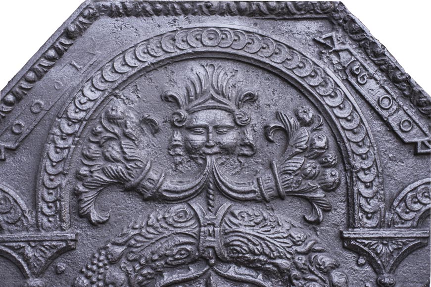 18th century fireback with French arms and lions-1