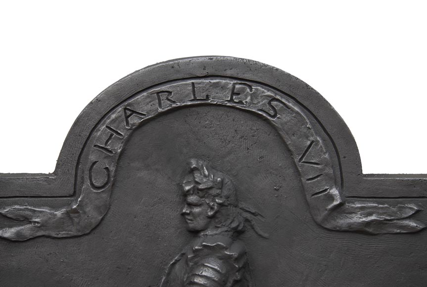 Cast iron fireback from the 20th century, with the effigy of King Charles VII-2