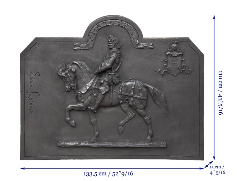 Cast iron fireback from the 20th century, with the effigy of King Charles VII-7