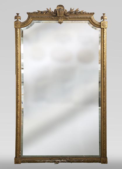 Antique gilded Trumeau, Napoleon III style, with a bevelled mirror-0
