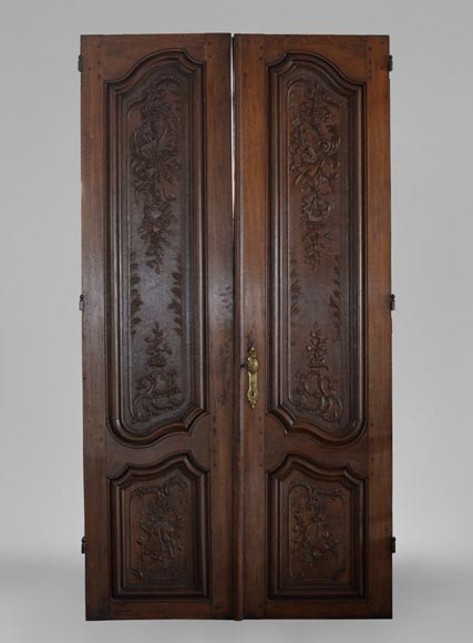 Double door in carved oak in Napoleon III style-0