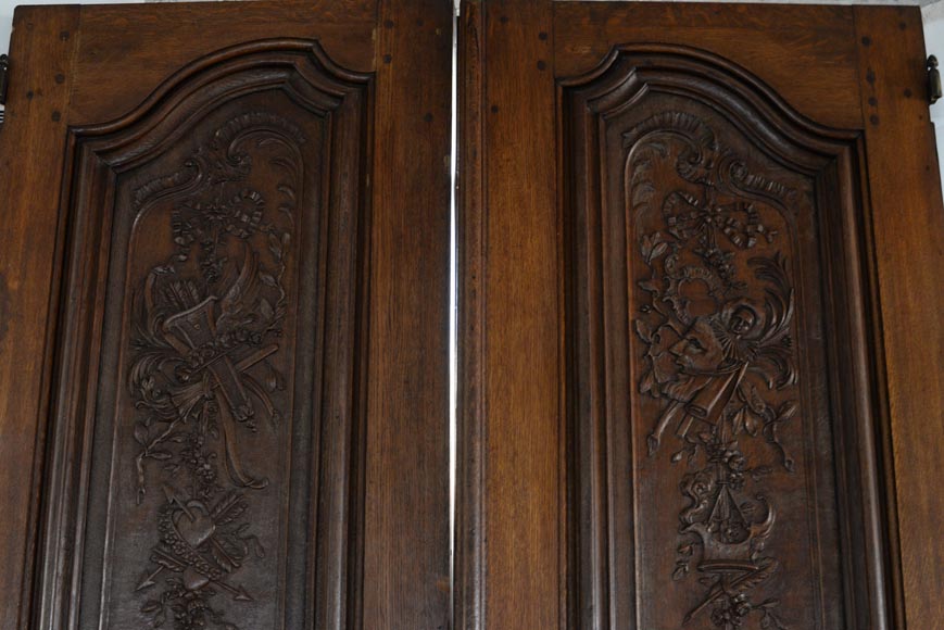 Double door in carved oak in Napoleon III style-1