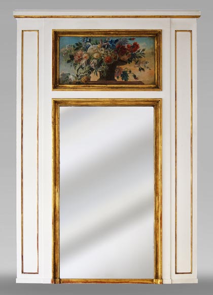 Antique trumeau with oil on canvas representing a bunch of flowers-0