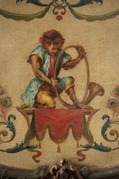Trumeau decorated with an oil on canvas depicting a musician monkey-2