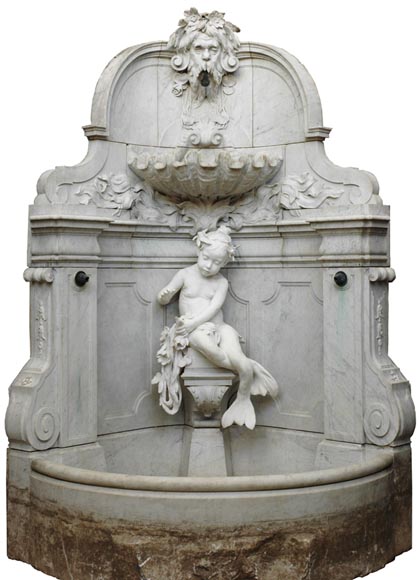 Monumental Garden Fountain in Carrara marble and Statuary marble attributed to Rudolf Weyr, Vienna, late 19th century-0