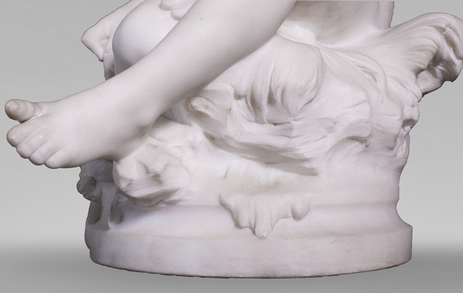Auguste MOREAU (1834-1917) - Child playing with a crayfish in statuary marble-5