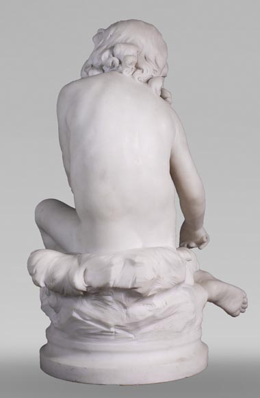 Auguste MOREAU (1834-1917) - Child playing with a crayfish in statuary marble-6