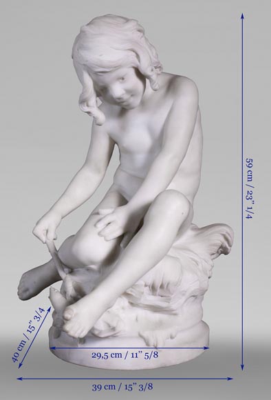 Auguste MOREAU (1834-1917) - Child playing with a crayfish in statuary marble-9