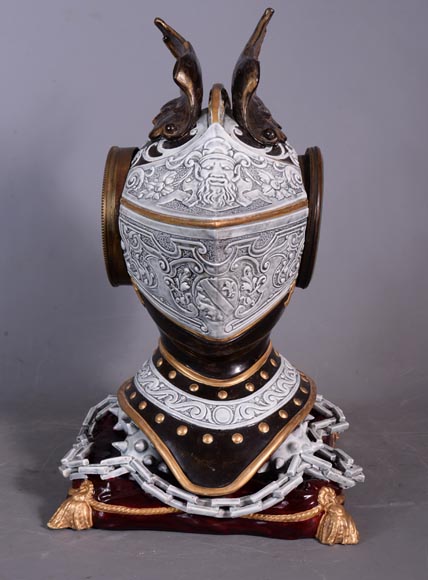 Helm clock in enameled ceramic, end of the 19th century-5