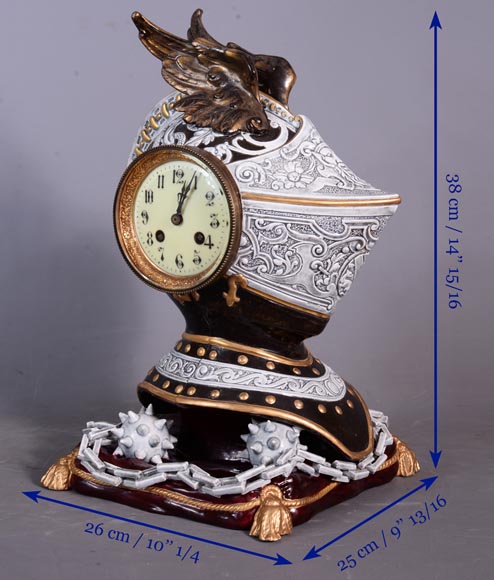 Helm clock in enameled ceramic, end of the 19th century-11