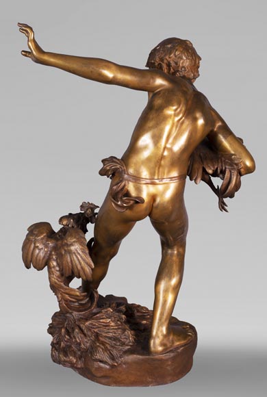aul Romain CHEVRÉ (1866-1914) - Le combat de coqs, bronze with golden patina-9