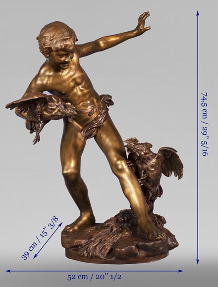 aul Romain CHEVRÉ (1866-1914) - Le combat de coqs, bronze with golden patina-12