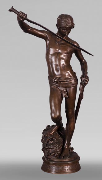 Antonin MERCIÉ (1845-1916) - DAVID and GOLIATH in bronze with brown patina-0
