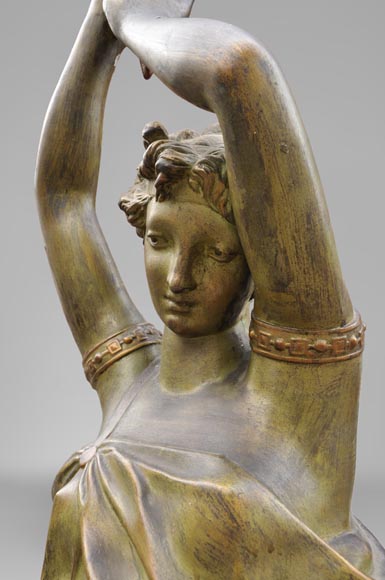 Woman with amphora, cast iron statue with bronze patina by the Durenne foundry, 19th century-2