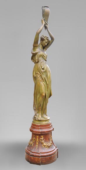 Woman with amphora, cast iron statue with bronze patina by the Durenne foundry, 19th century-3