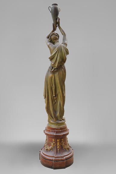 Woman with amphora, cast iron statue with bronze patina by the Durenne foundry, 19th century-5