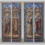 Pair of double Religious stained glass depicting saints