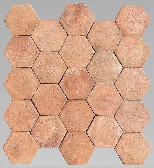 Important lot of 24.5 m² of antique hexagonal terracotta tiles, 19th century-0