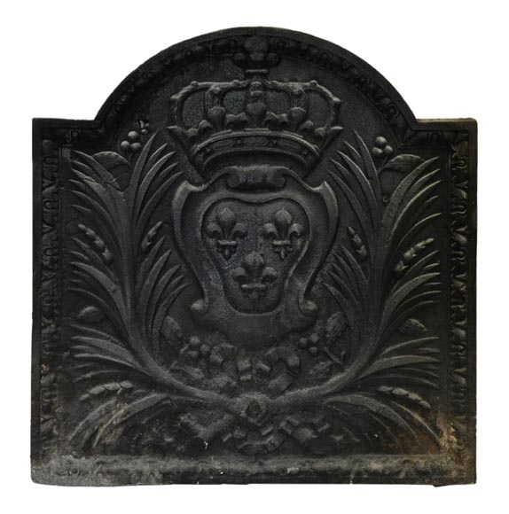 Antique cast iron fireback with French coat of arms, 19th century-0
