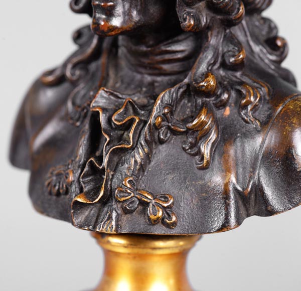 Pair of Voltaire and Rousseau busts in patinated bronze and marble-11